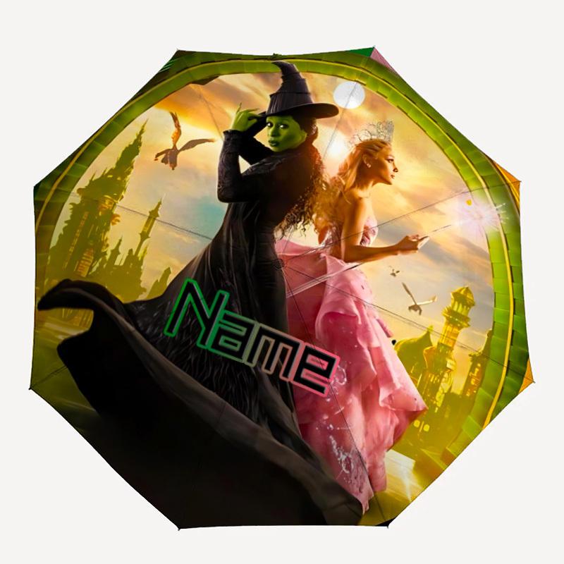 

1pc Witch Sorceress Custom Name Automatic Folding Umbrella - Compact 8-Rib Design, Durable Plastic & Iron, Daily Use 044