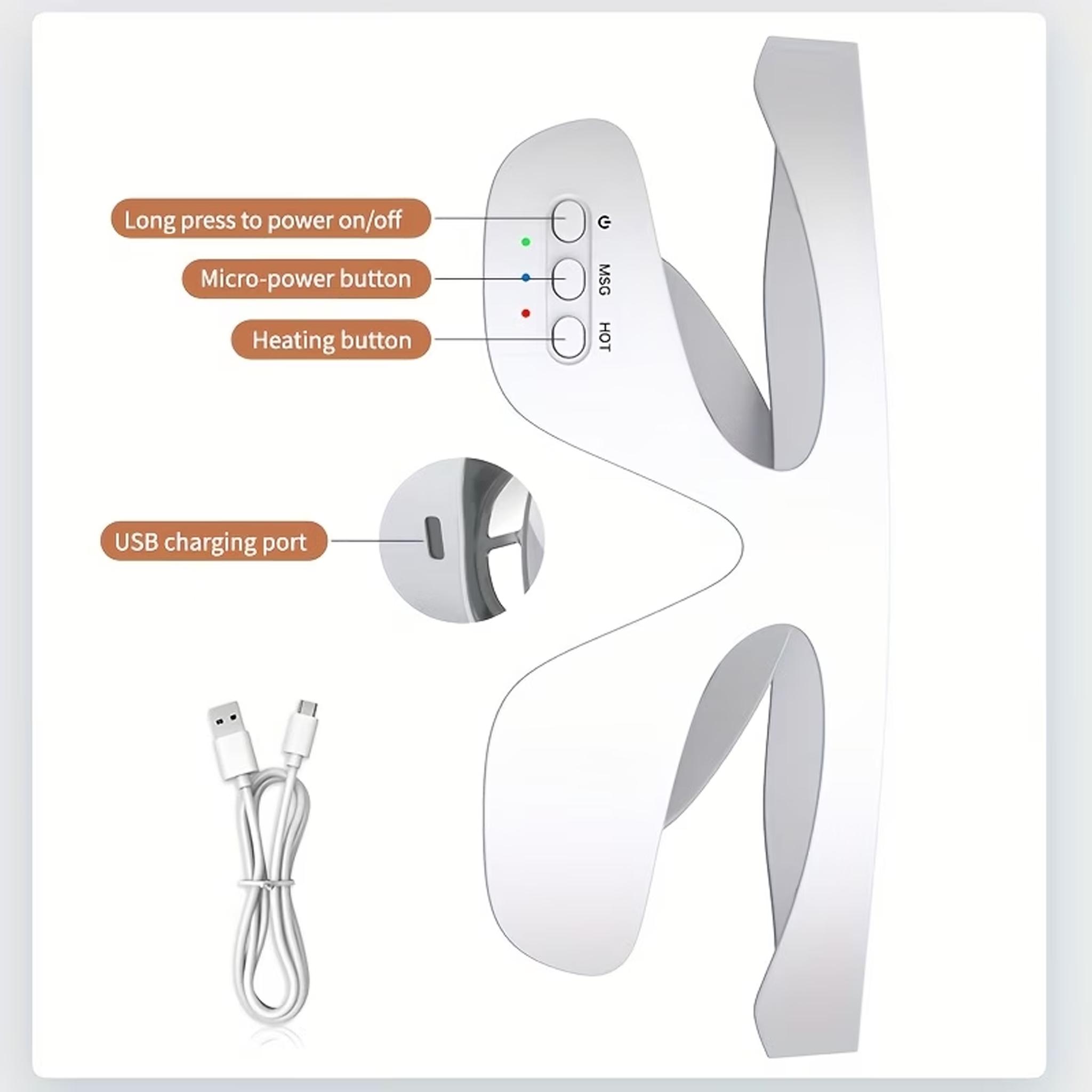 3D Eye Massager | USB Rechargeable, 2 Modes/3 Adjustable Intensities, Comfortable Daily Wear, Ideal Gift for Home белый