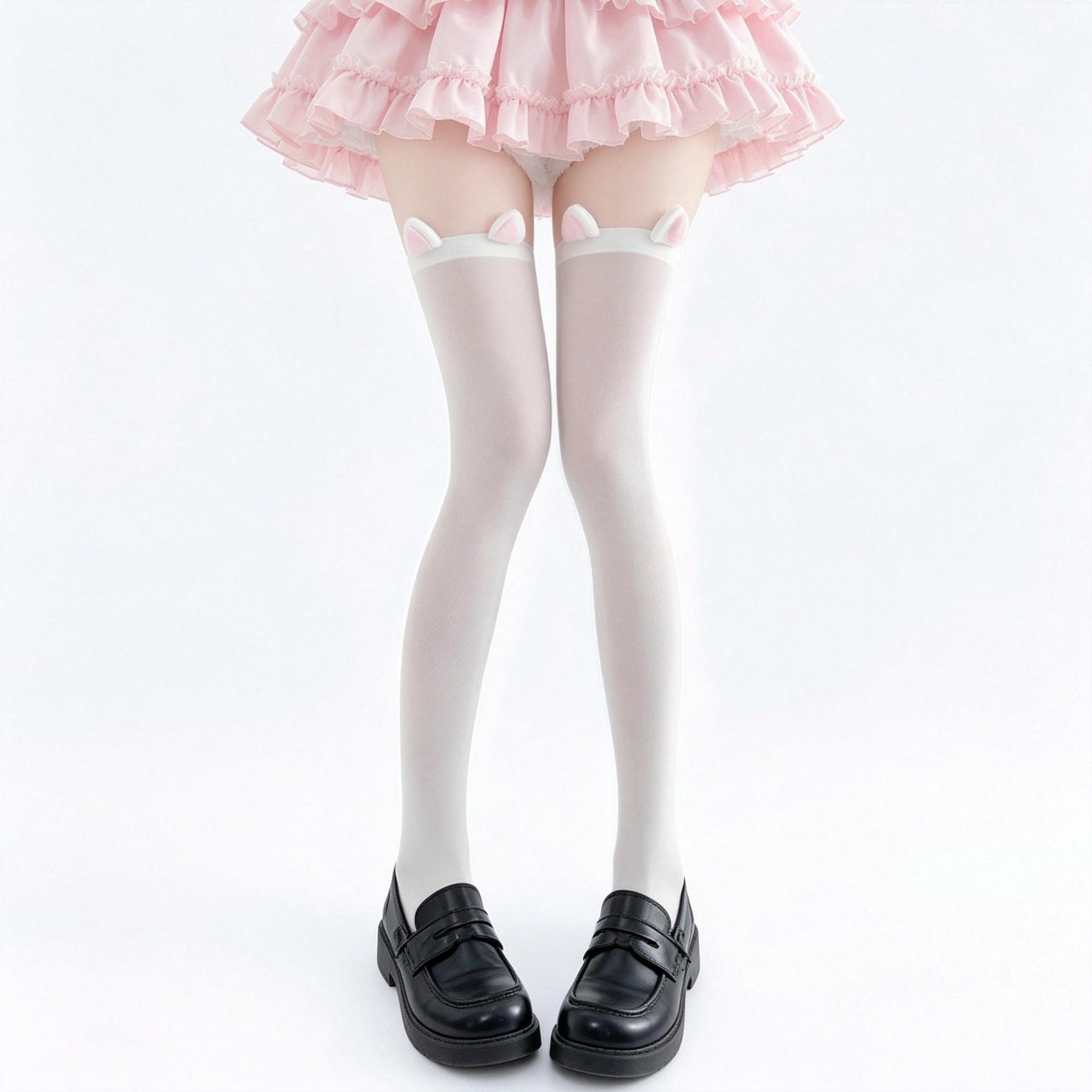Kawaii Hasenohren Oberschenkelhohe Socken Über dem Knie Socken Mit Katzen Hasenohren Für Damen Teenager Japanischer Anime Oberschenkelhohe Strümpfe One Size gray
