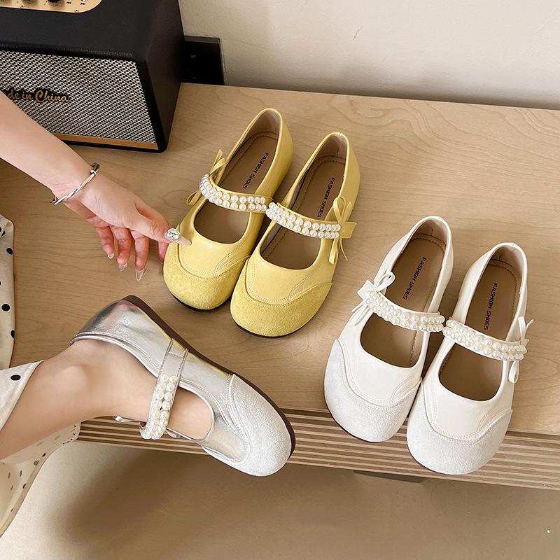 Literary Style Mary Jane Women's Baotou Spring and Summer Outer Wear 2025 New Pearl Belt Bow Buckle Flat Women's Shoes