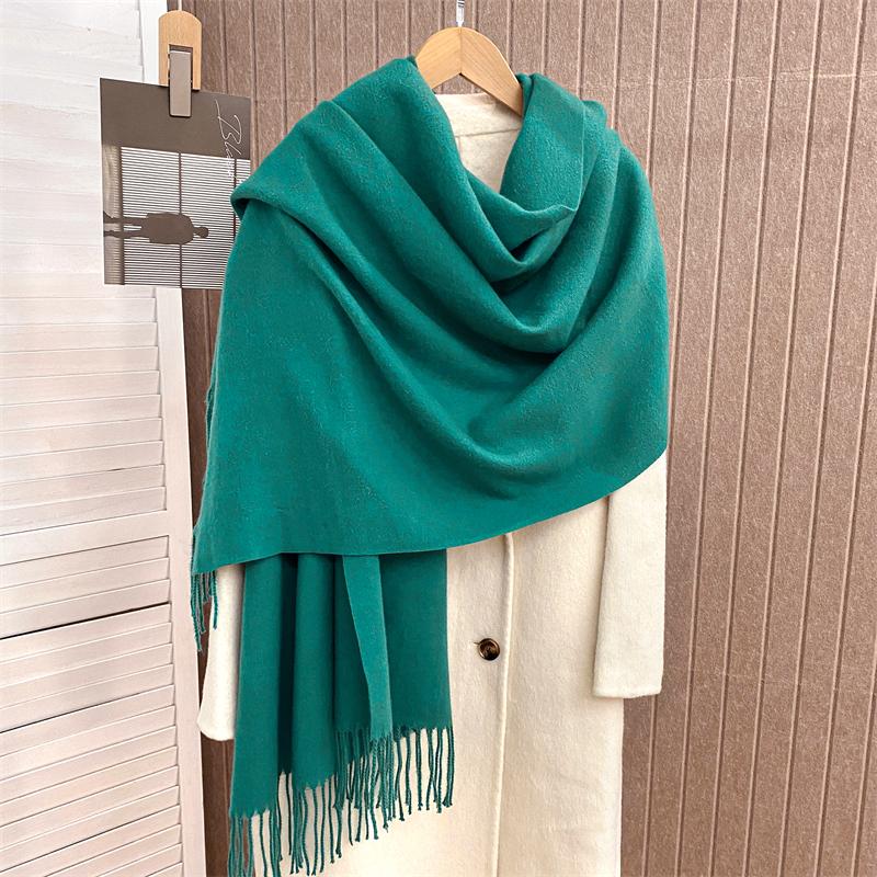 43 Couleurs Écharpe d'Hiver Unie Femme Châle Épais Chaud en Cachemire Grande Taille Pashmina d'Extérieur Bufanda Écharpes Coupe-Vent Cadeau de Noël blue