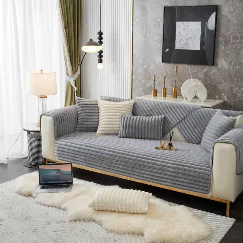 Winter Thickened Rabbit Plush Sofa Cushion Non-slip Cushion Cushion Solid Wood Leather Light Luxury High-grade Sofa Cover Cover