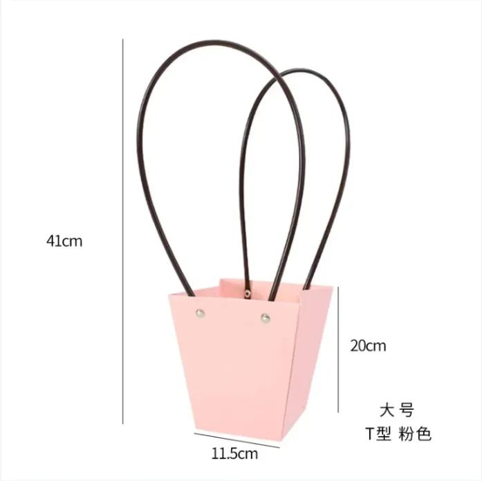 Paper Box Pink Kraft Paper Tote Bag Square Gift Bag  Flower Shop Supplies Valentine's Day Party 10pcs Fresh Flower Packaging