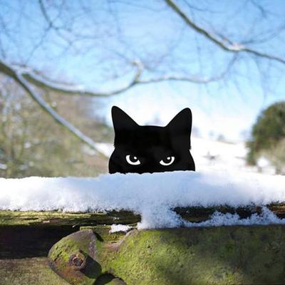 1 Set Garden Stake Rust-free Coated Surface Sharp Tip Realistic Look Decorative Weather-proof Black Peeping Cat Ground Insert Home Supply