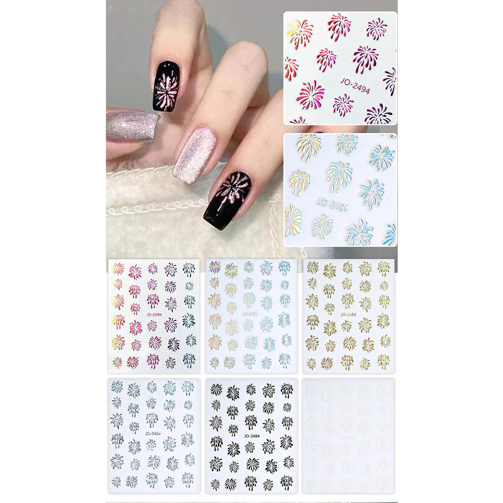 Christmas Nail Stickers Self Adhesive Firework Pattern Decoration Nail Art Accessories for Women and Girls