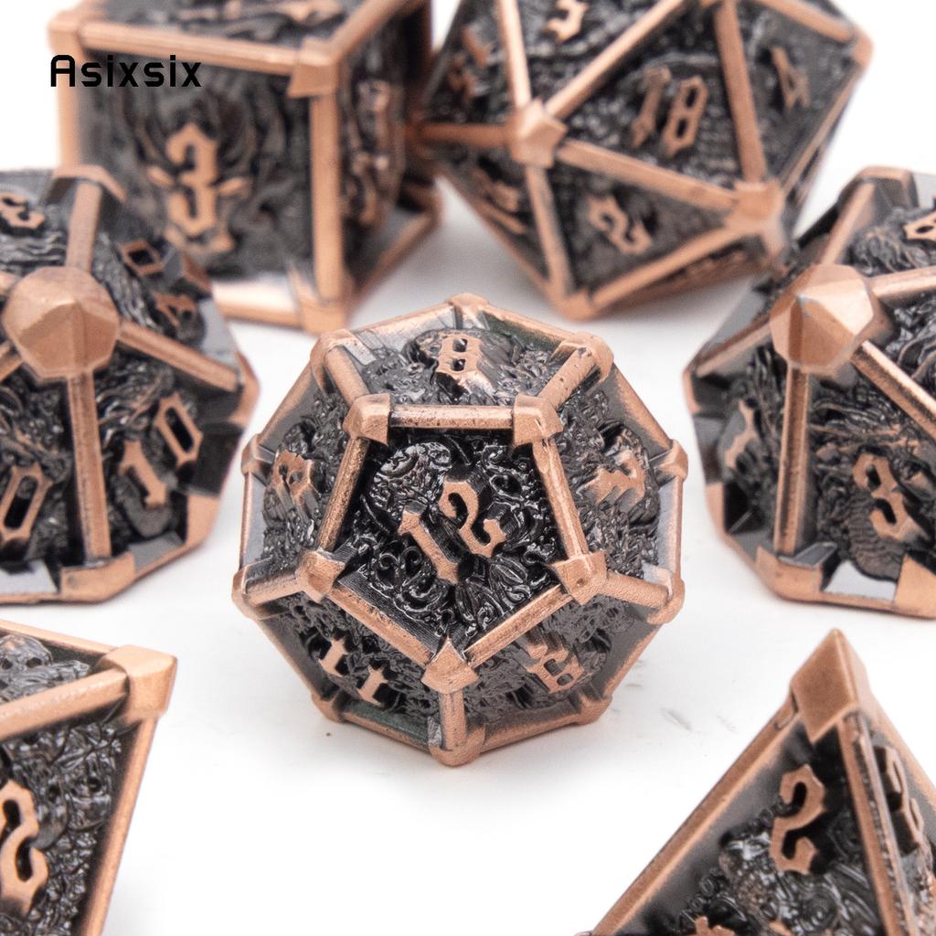 7 Pcs Black Copper Skull Metal Dice Solid Metal Polyhedral Dice Set Suitable for Role-Playing RPG Board Game Card Game