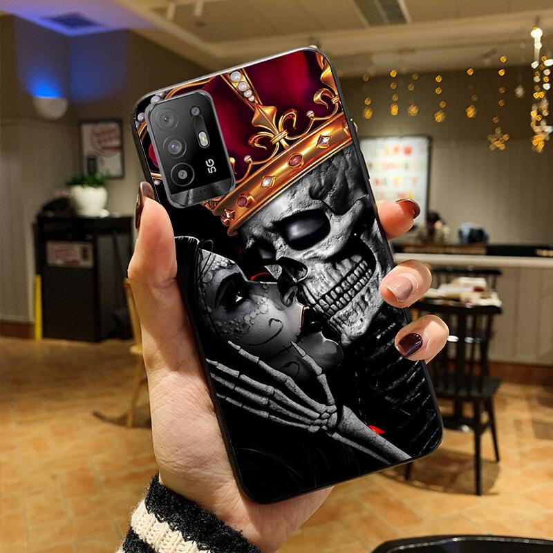 Skeleton Schädel Frau Kuss Tattoo Telefon Fall für OPPO A54 A74 A94 A53S A9 A5 A15 A16 A91 A96 A76 Reno8 8Pro Reno2 Z Abdeckung Coque