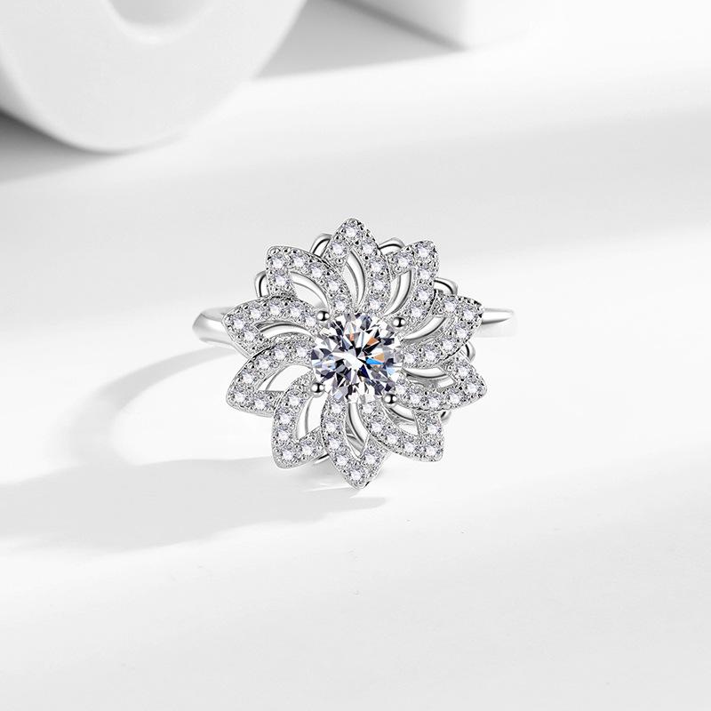 Daisy Spinner Ring Modern Minimalist Zircon Adjustable Rings Floral Fidget Jewelry For Women Stackable Everyday