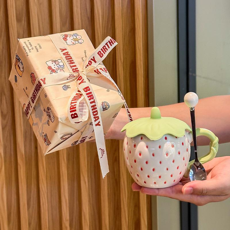Ins roztomilý jahodový keramický hrnek dárková krabička vysoce hodnotný hrnek s víčkem suvenýr dárek k narozeninám praktický pro dívky