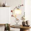 110V E26 Green Flower Petal Table Lamp Bedroom Rose Holder Night Light Glass Lampshade Indoor Lighting Fit 3-5m² Area