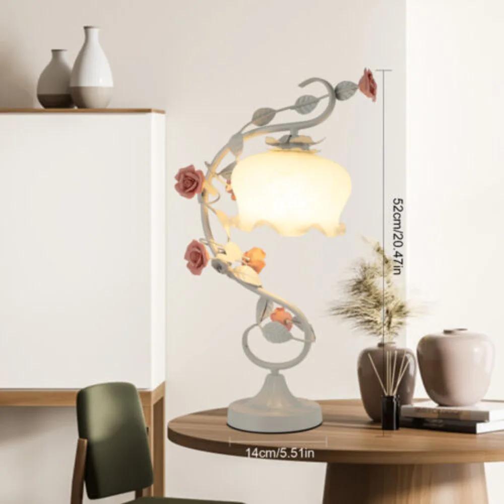 110V E26 Green Flower Petal Table Lamp Bedroom Rose Holder Night Light Glass Lampshade Indoor Lighting Fit 3-5m² Area