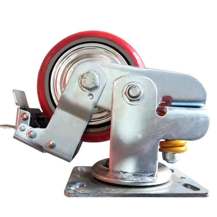 Red Polyurethane Shock-Absorbing Swivel Casters with Spring Buffer for Industrial Turnover Carts and Equipment 6-inch swivel non-brake