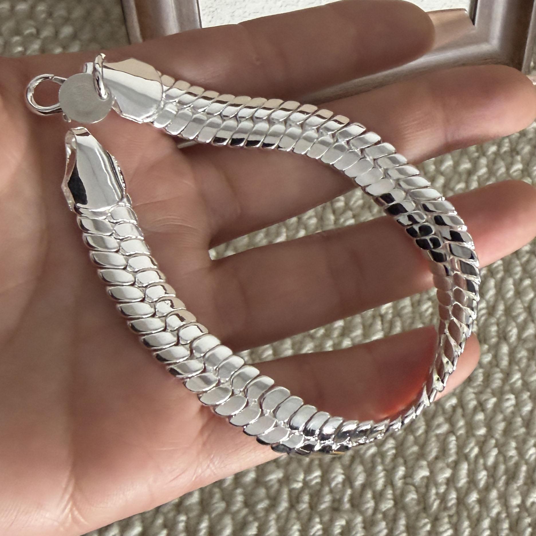 

100% Solid 925 Sterling Silver Retro Bracelet for Women Men Vintage Handmade Wide Chain Wide Chain Simple Bracelet Birthday Gift