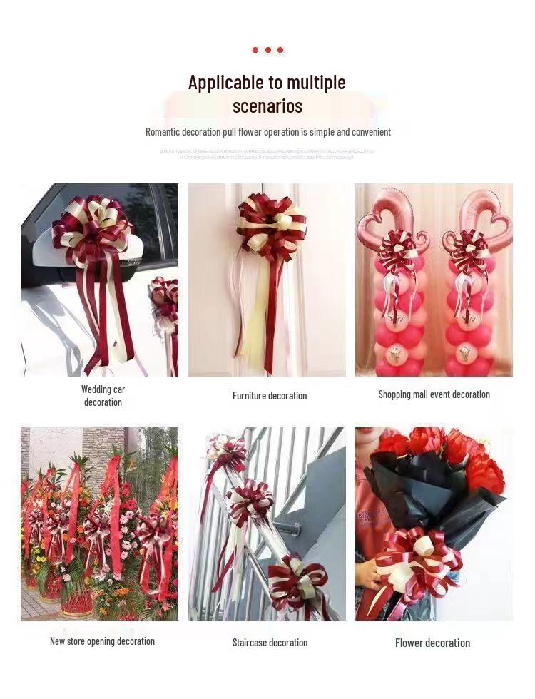 Snow Yarn Ribbon Pull Flowers for Wedding Room & Car Decorations