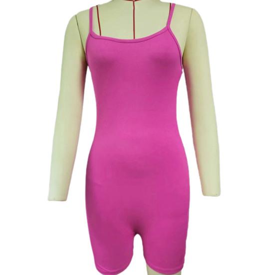 Women Romper Sleeveless Backless Spaghetti Strap Low-cut Skinny Elastic Quick Dry Above Knee Length Solid Color Female Clothing
