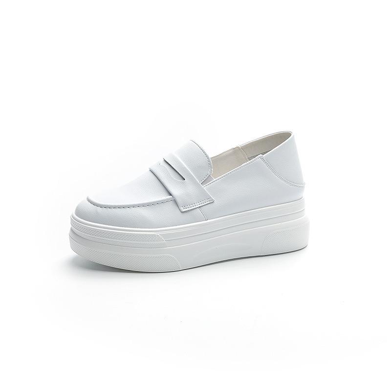 Muffin Platform White Shoes Women's Spring and Autumn Single Shoes Leather Light Lazy One Pedal Two Wear Casual Shoes