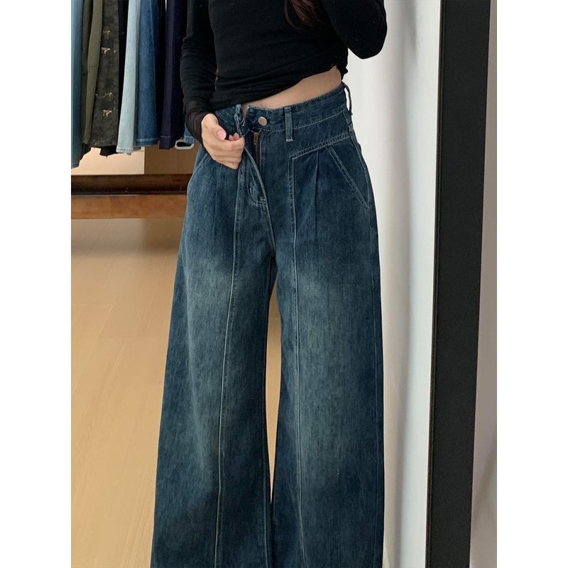 

Vintage Wide-Leg Jeans for Women 2026 New Style Plus Size Spring High-Waisted Slimming Loose Pants for Pear-Shaped Body Blue-Regular S [Recommendation 40-45kg]