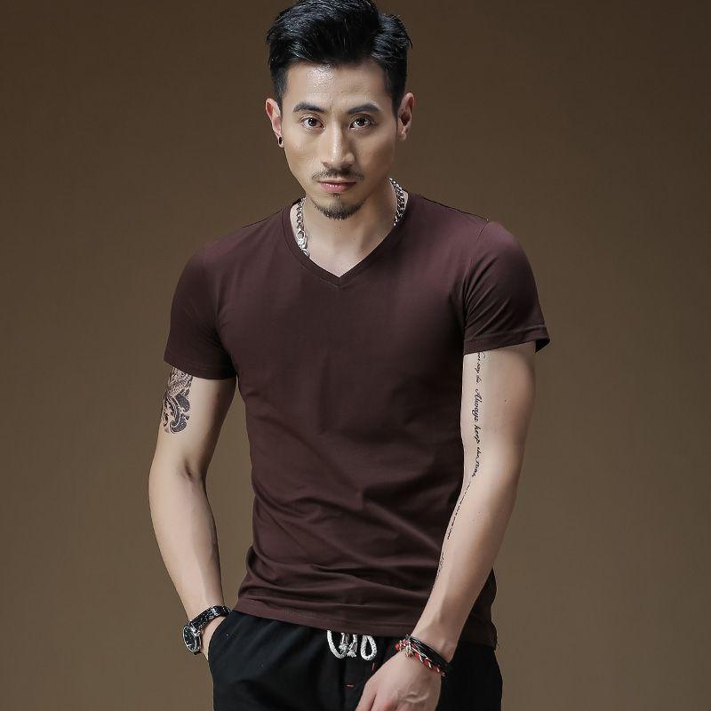 Men's Black V-Neck Slim Cotton T-Shirt - Short-Sleeved Summer Trend