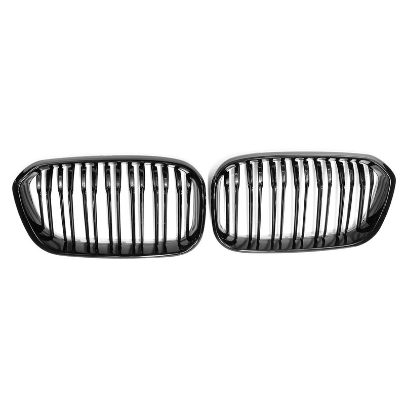 Pair Double Slat Replacement Racing Grill Grille For BMW 1 Series F20 F21 LCI 120i 2015- Car Front Bumper Kidney Grilles