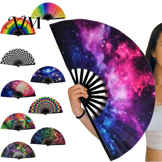 Decorative Fan Folding Sturdy Bone Exquisite Pattern Bright Color Glow in The Dark Festival Performance Party Supply