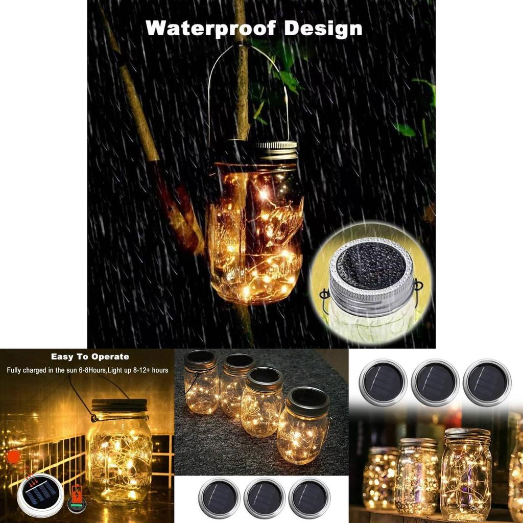 Güneş Enerjili Kavanoz Kapağı İpli Işıklar Su Geçirmez Dış Mekan Pilli Dekoratif Peri Işıkları