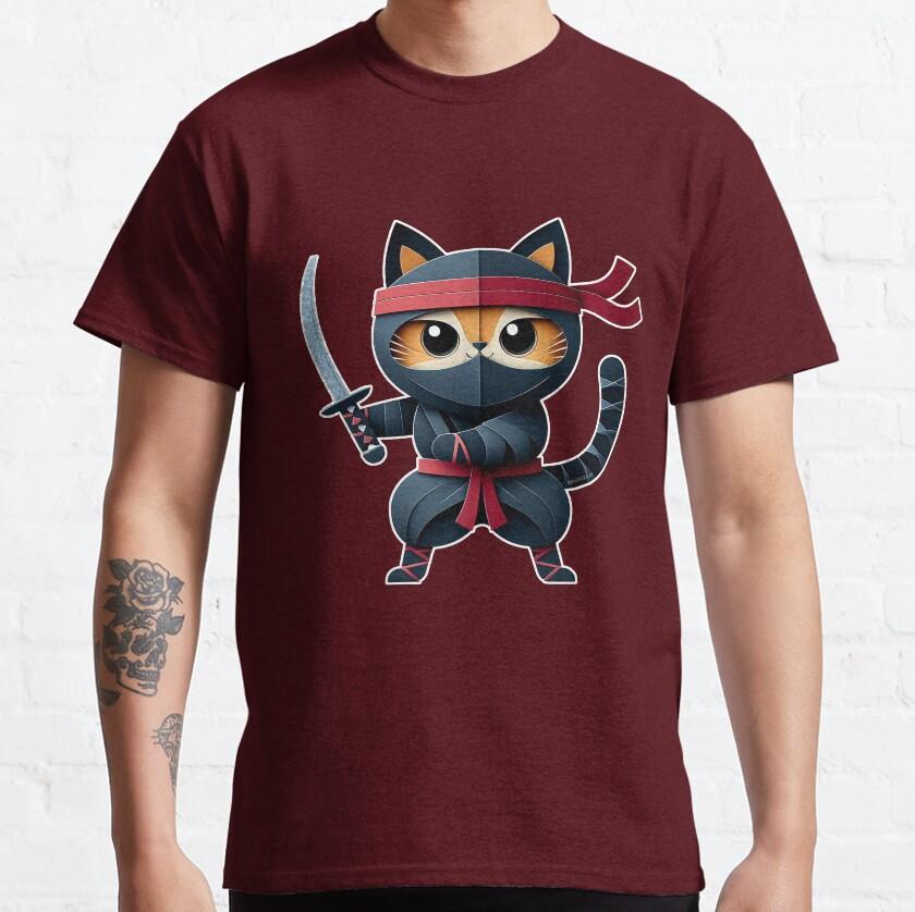 Cute Ninja Cat with Samurai from Japanese cat assassin for cat lover100 cotton catzilla printed TShirt for men plus size tee S