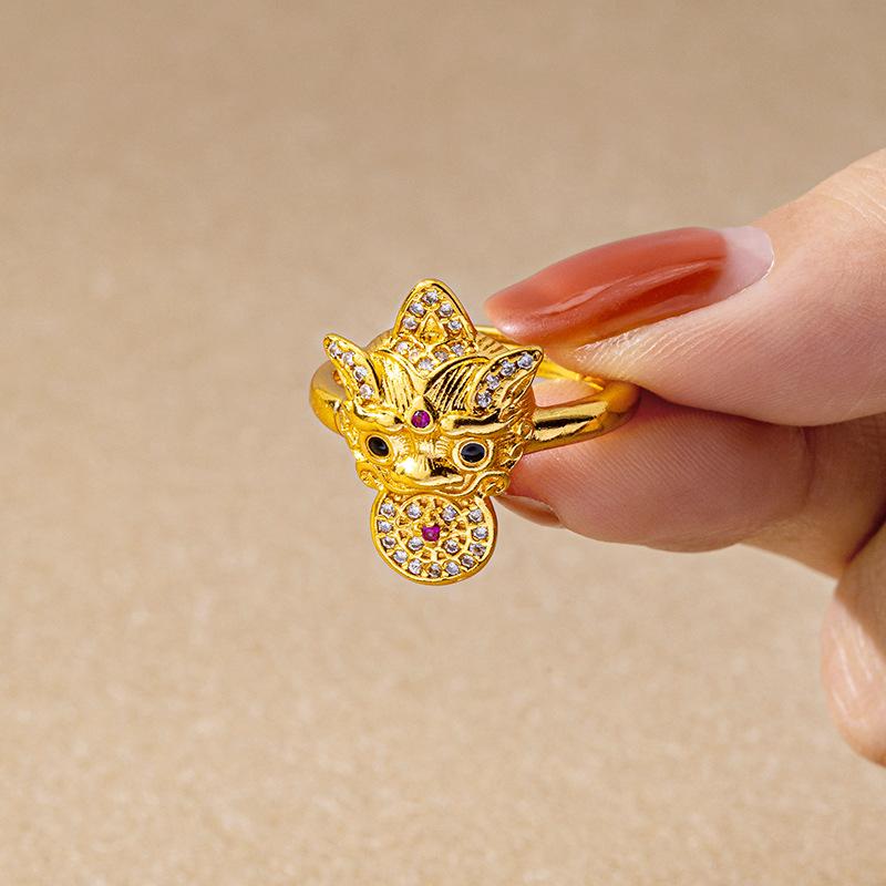 National Trend Ancient Fasha Ring Retro Coin Pixiu Index Finger Ring for Women