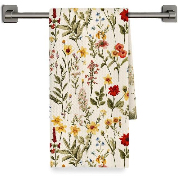 Cottagecore Mushroom Kitchen Towels Decorative, Farmhouse Wildflower Botanical Dish Hand Tea Towels, Rustic Mushroom Kitchen Bathroom Decor, 16x24