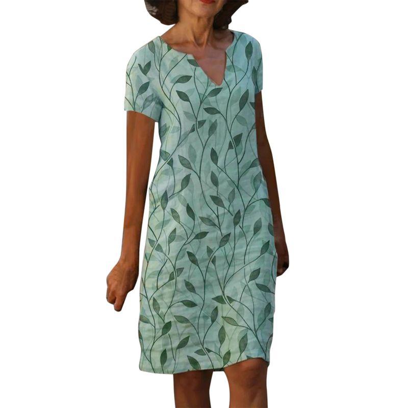 

Women s Printed V-neck Loose Fitting Dress Printed V-neck Loose Dress green M(M)