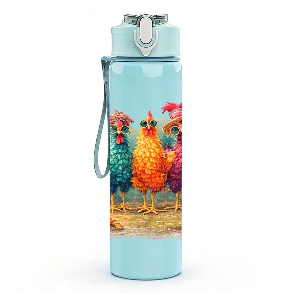 1PC Colorful Rooster Chicken Farm Print 750ml Color Plastic Sports Water Bottle Leakproof Flip Straw Lid Suitable for Sports Office Home Use