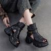Johnature Thick Sole Height Increasing Retro Hollow-out Peep Toe Roman Sandals Versatile Women's Platform Shoes