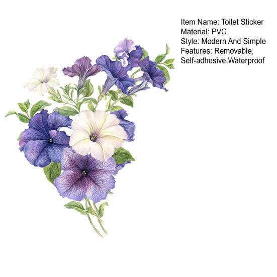 Flower Toilet Sticker Removable Self-adhesive Waterproof PVC Living Room Bathroom Wall Art Floral Toilet Lid Decoration Decal