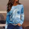 Women's Fashion Hem Slit Casual Floral Print Round Neck Long Sleeve Top