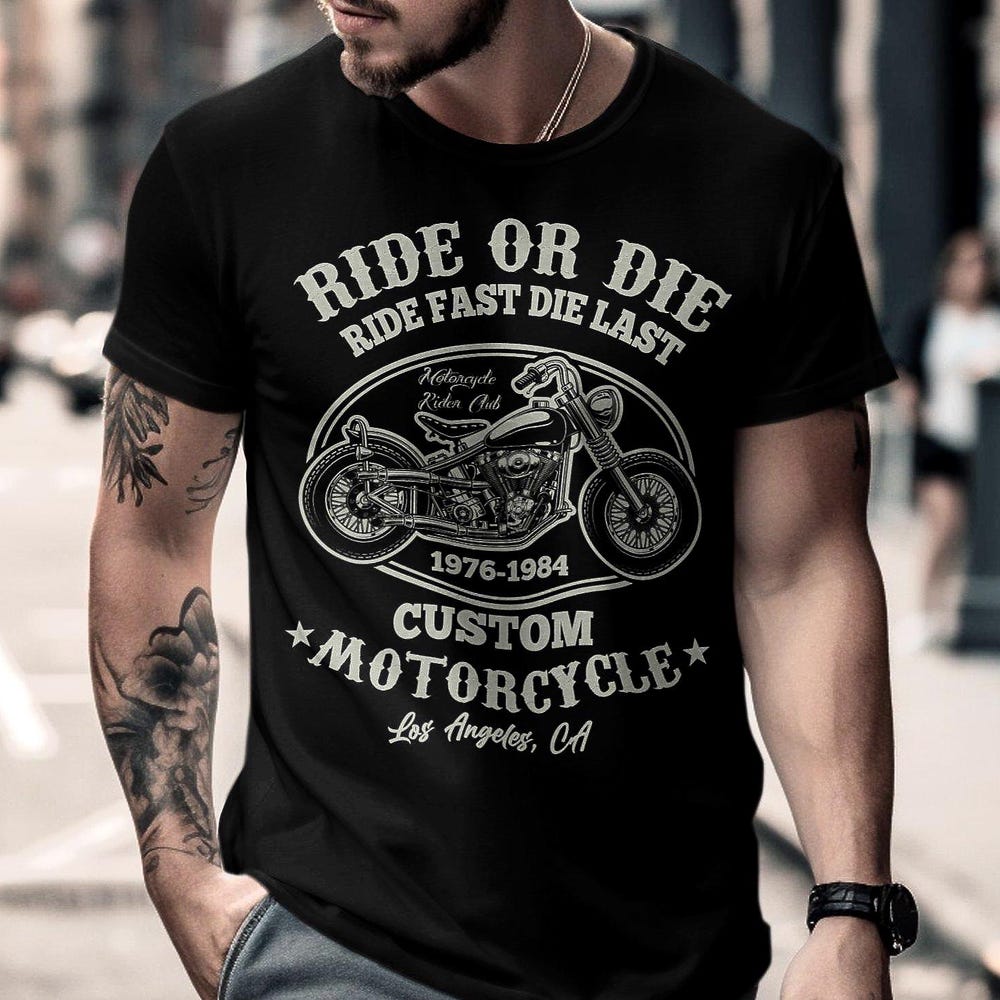 Chopper Motorcycle T-Shirt: Ride or Die Biker Tee XS