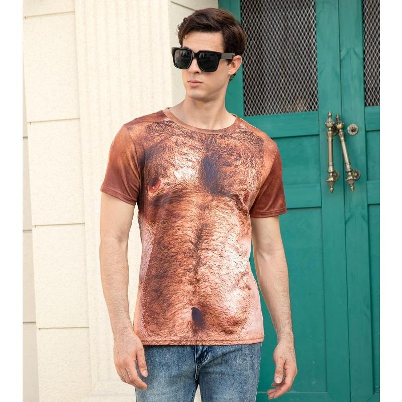 Fanient Pánská trička s chlupatou hrudí Vtipná trička s kulatým výstřihem Grafický vzor Krátký rukáv Rychleschnoucí a chladivá