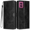 Wallet Case for Moto G55 5G - Leather/PU, Black, With Lanyard