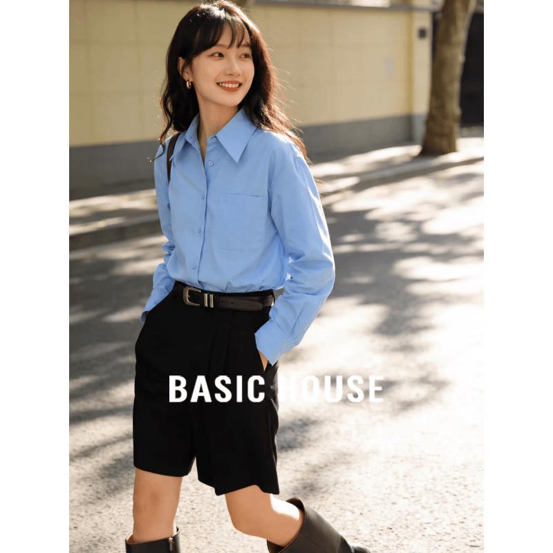 

Basic House Women s Long Sleeve Collared Shirt L