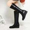 Fashion Wedge Heel Leather Rhinestone Ladies Knee High Shaft Shoes Waterproof Chic and Elegant Y2k Goth Work Gothic Women's Long Boots