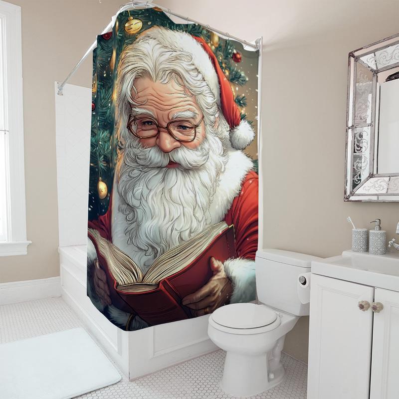 Tuniu Charming Santa Claus Reading Book Bathroom Shower Curtain Christmas Holiday Festive Decor Funny Cozy Home Decor Gift