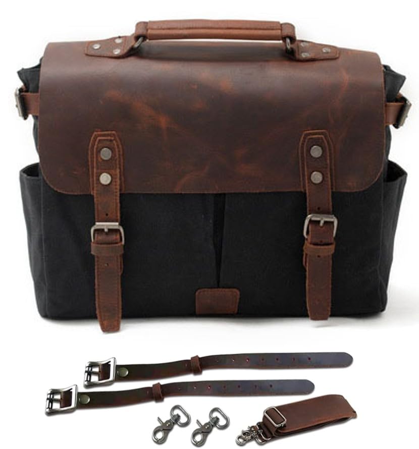 

Motorcycle Side Bag Retro Large Capacity Belt Shoulder Side Pouch Motorcycle Leather Bag [CFT TIME] (2, Black)