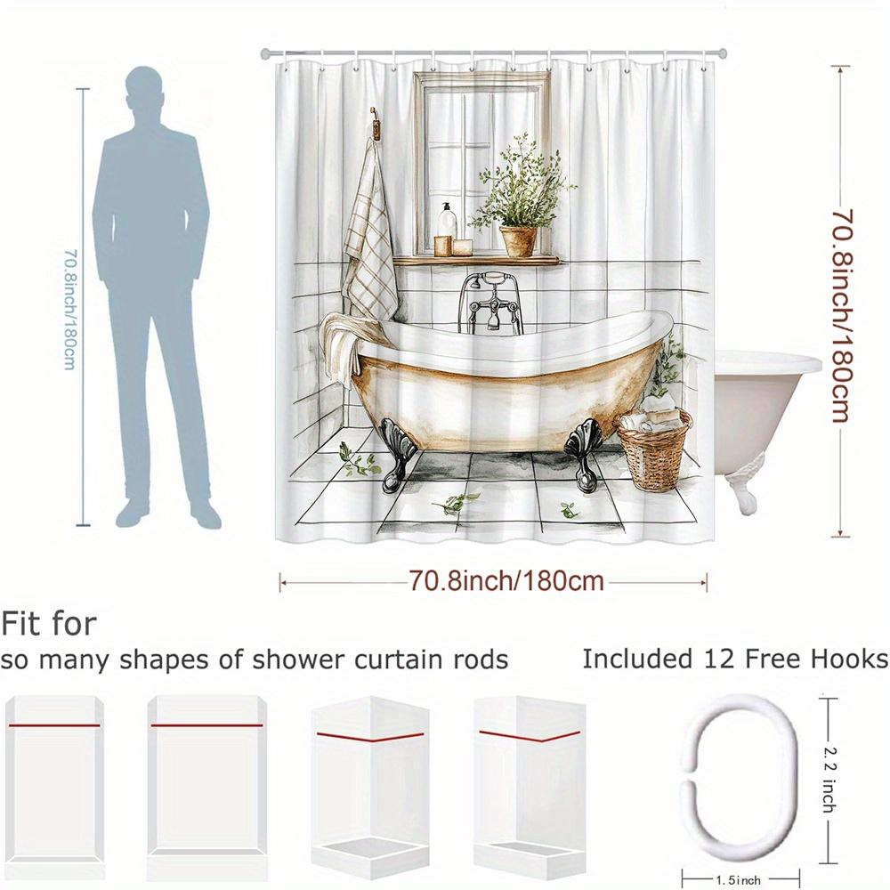 Rustikaler Duschvorhang für Badewanne Vintage-Klauefußwanne und Fliesendesign Polyester-Badvorhang mit 12 Haken für gemütliche Dekoration