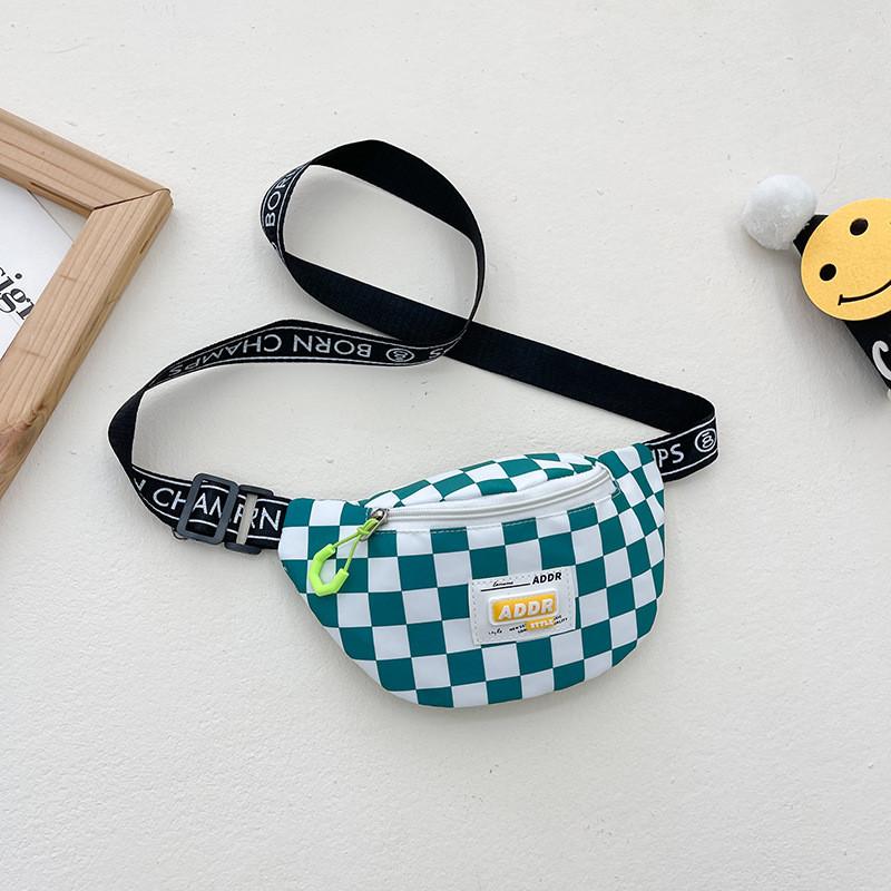 Stylish Children's Checkered Pattern Sling Bag Durable Canvas Crossbody Backpack With Large Capacity For Snacks