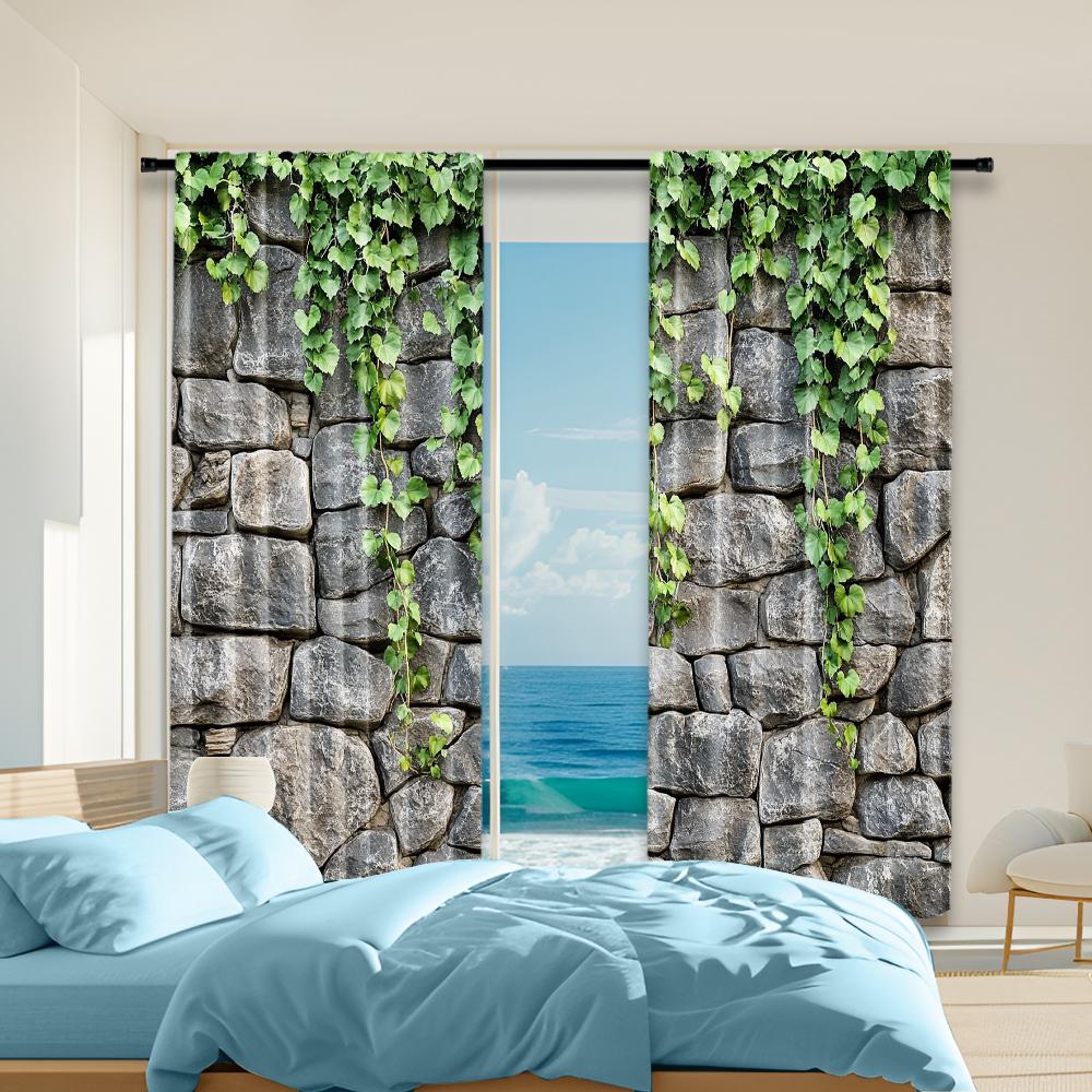

2 pcs, versatile polyester transparent curtains for home decoration Climbing Ivy Vines_ Leaf for use in bedrooms and living 29x65in(75x166cm)