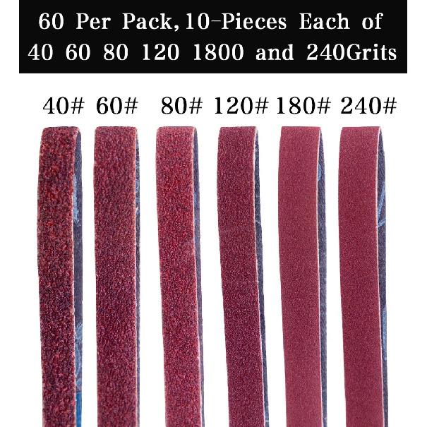 60 Pcs Sanding Belts 13 X 457mm, 10 Each of 40/60/80/120/180/240 Mix Grit for 457X13 Mm Belt Sander Fits Black&Decker Power Sand