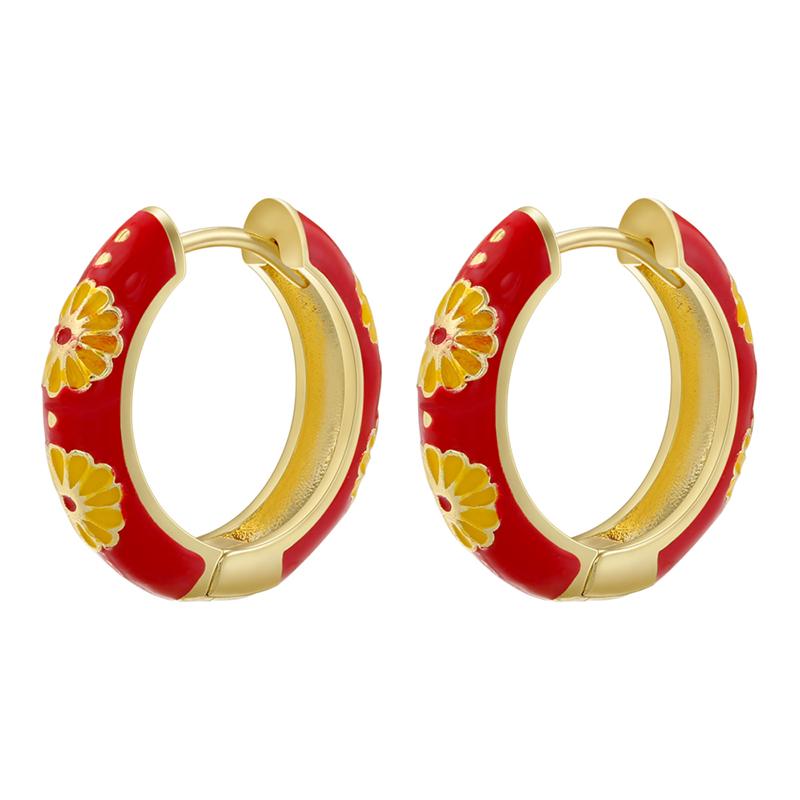 ZHUKOU Retro Little Daisy Hoop Earrings Gold Enamel Hoops Women Colorful Women Round Huggie Earrings VE843