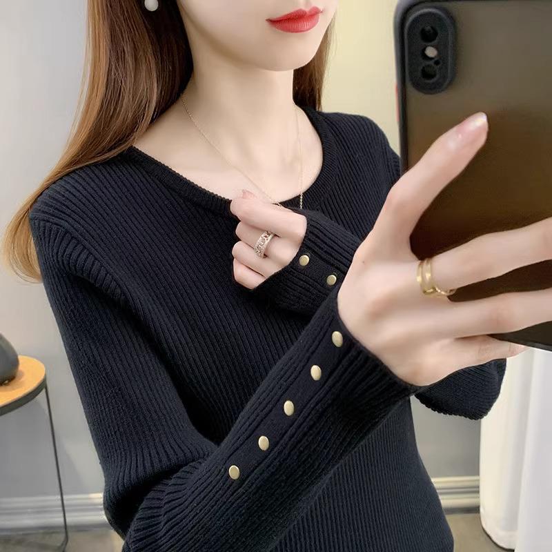 

Women s Slimming Korean-Style Sweater: Knitted Round Neck, Long Sleeve Fashion Top for Autumn/Winter 2025 M (approx. 96-110 lbs)