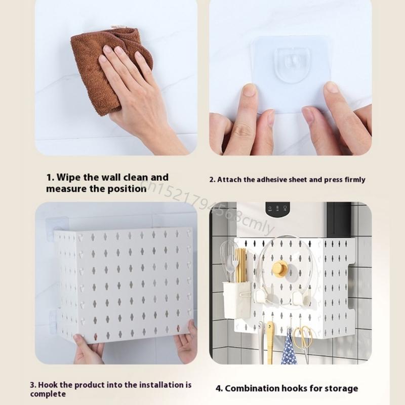 ABS Wall Mounted Bathroom Shelf Adhesive Without Drilling Easy Installation Protective Pipe Cover Storage Rack 6XDE