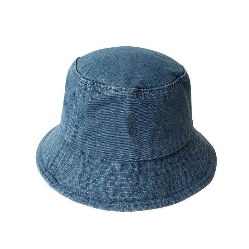 Autumn and Winter Denim Hat Women's Versatile Bucket Hat Big Head Circumference Showing Face Small Bucket Hat Retro Washing Basin Hat