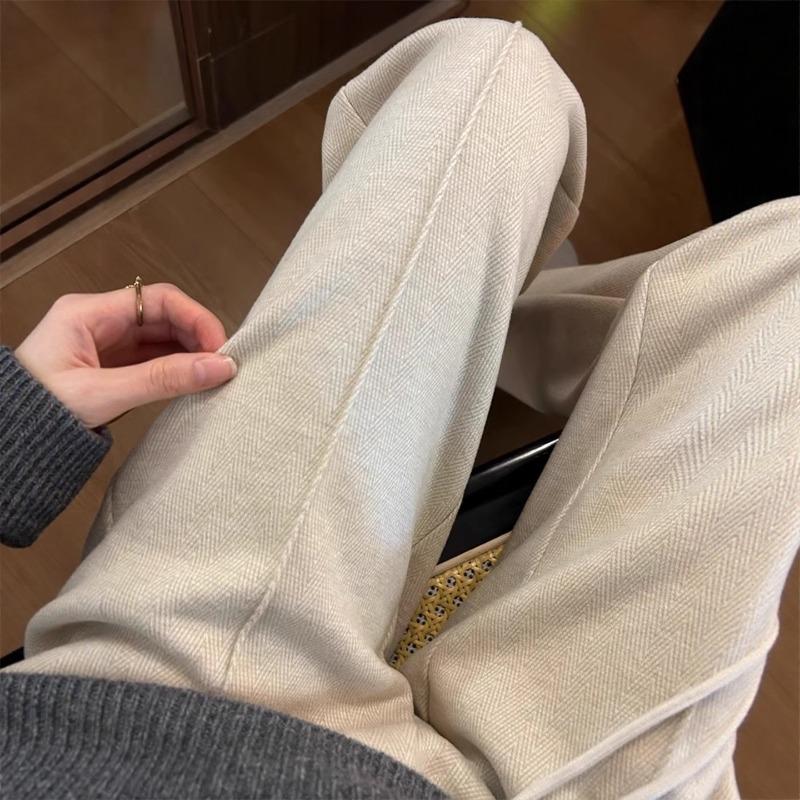 Word Pattern Wool Wide-leg Pants Women's New Autumn and Winter Velvet Large Size Loose Small Woolen Thin Pants