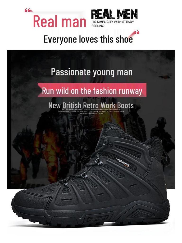 All-Season Tactical Combat Boots: Wear-Resistant, Breathable, Mid-Top Desert Boots for Outdoor Hiking and Training